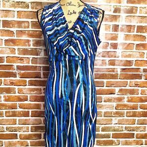 Blue Strip Round Neck Midi Casual Dress Size S